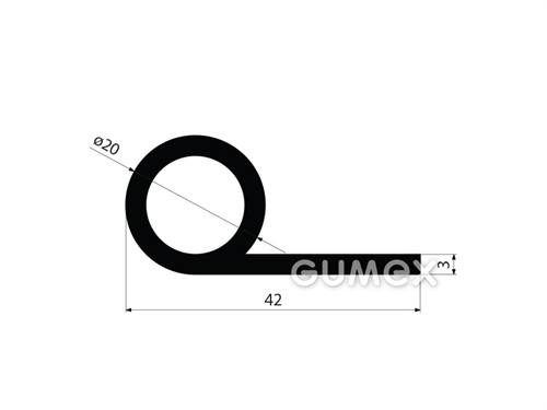 Profil gumový tvaru "P" s dutinkou, 42x20/3mm, 60°ShA, EPDM, -40°C/+100°C, čierny